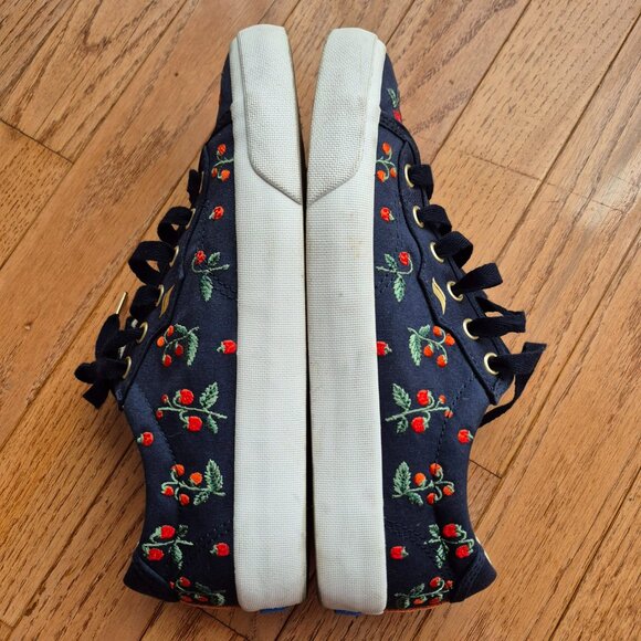 KEDS X RIFLE PAPER Co. Crew Kick Mini Strawberries Embroidered Sneaker In Navy 8 - Picture 9 of 11